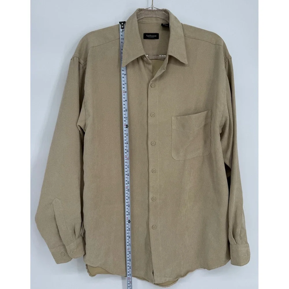 Van Heusen Mens Tan Soft Suede Button Down Shirt Long Sleeve Sz M 15-15.5